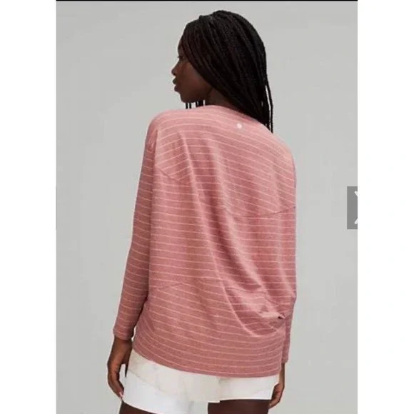 Lululemon Back in Action Striped Long Sleeve Size 12 Top Dusty Rose Women's #875 - Picture 2 of 7